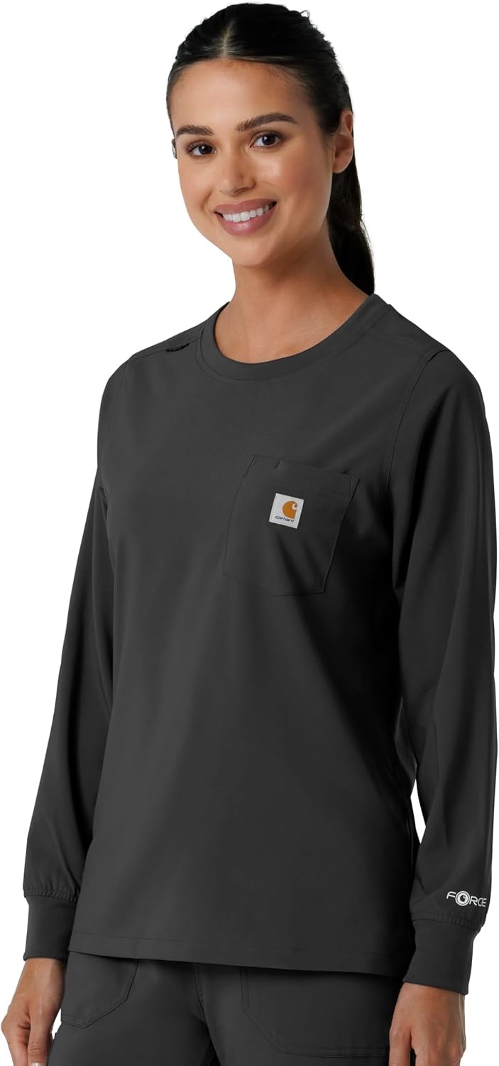 image:imageCarhartt Force CrossFlex Womens Crew Neck Long Sleeve Scrub TopBlack