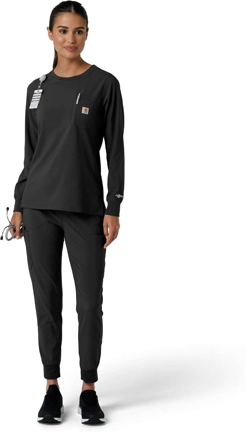 image:imageCarhartt Force CrossFlex Womens Crew Neck Long Sleeve Scrub TopBlack