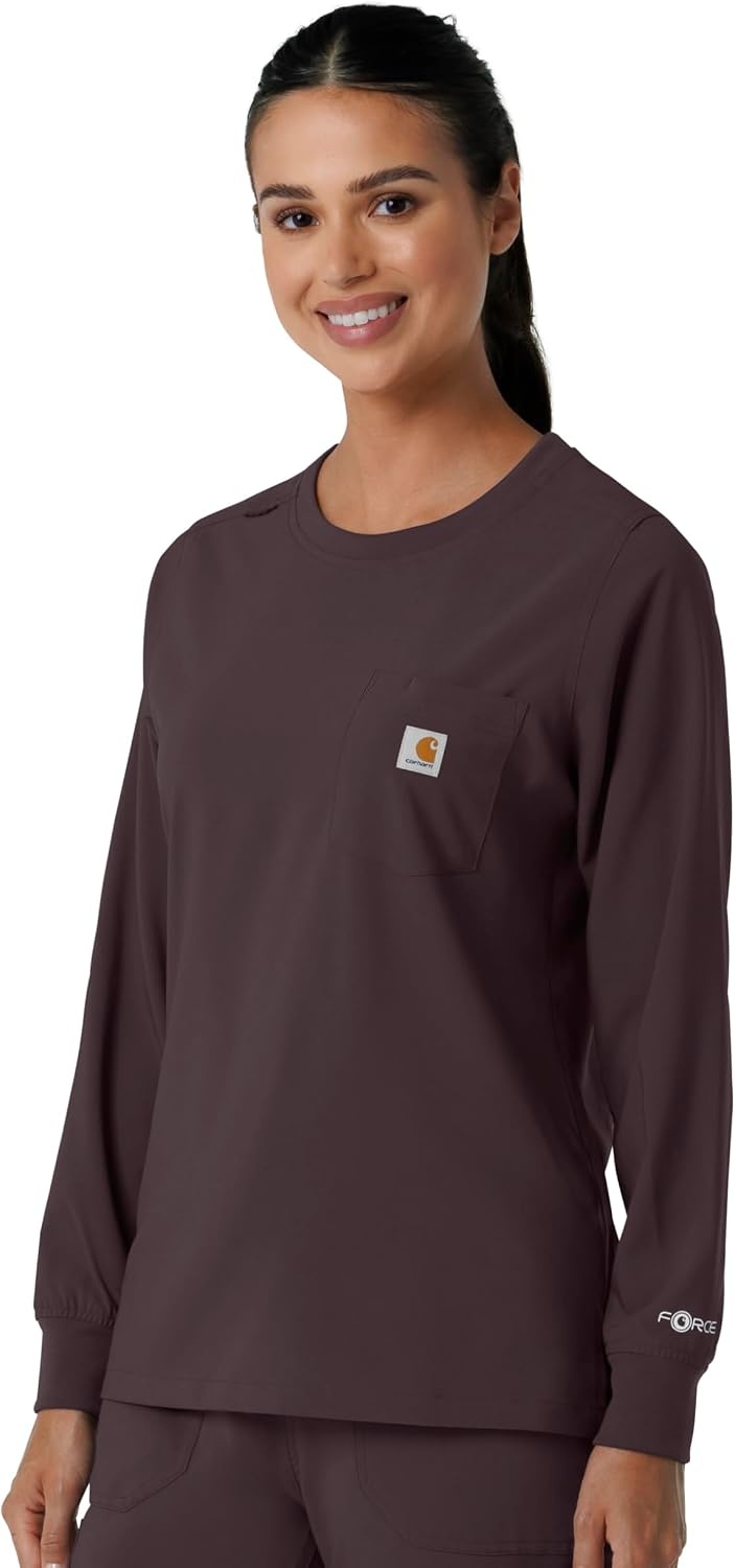 image:imageCarhartt Force CrossFlex Womens Crew Neck Long Sleeve Scrub TopDark Sepia