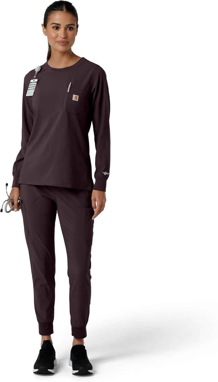image:imageCarhartt Force CrossFlex Womens Crew Neck Long Sleeve Scrub TopDark Sepia