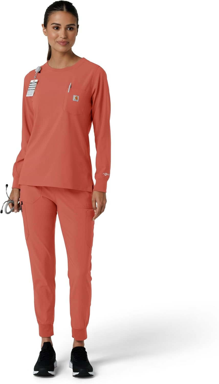 image:imageCarhartt Force CrossFlex Womens Crew Neck Long Sleeve Scrub TopDusty Cedar
