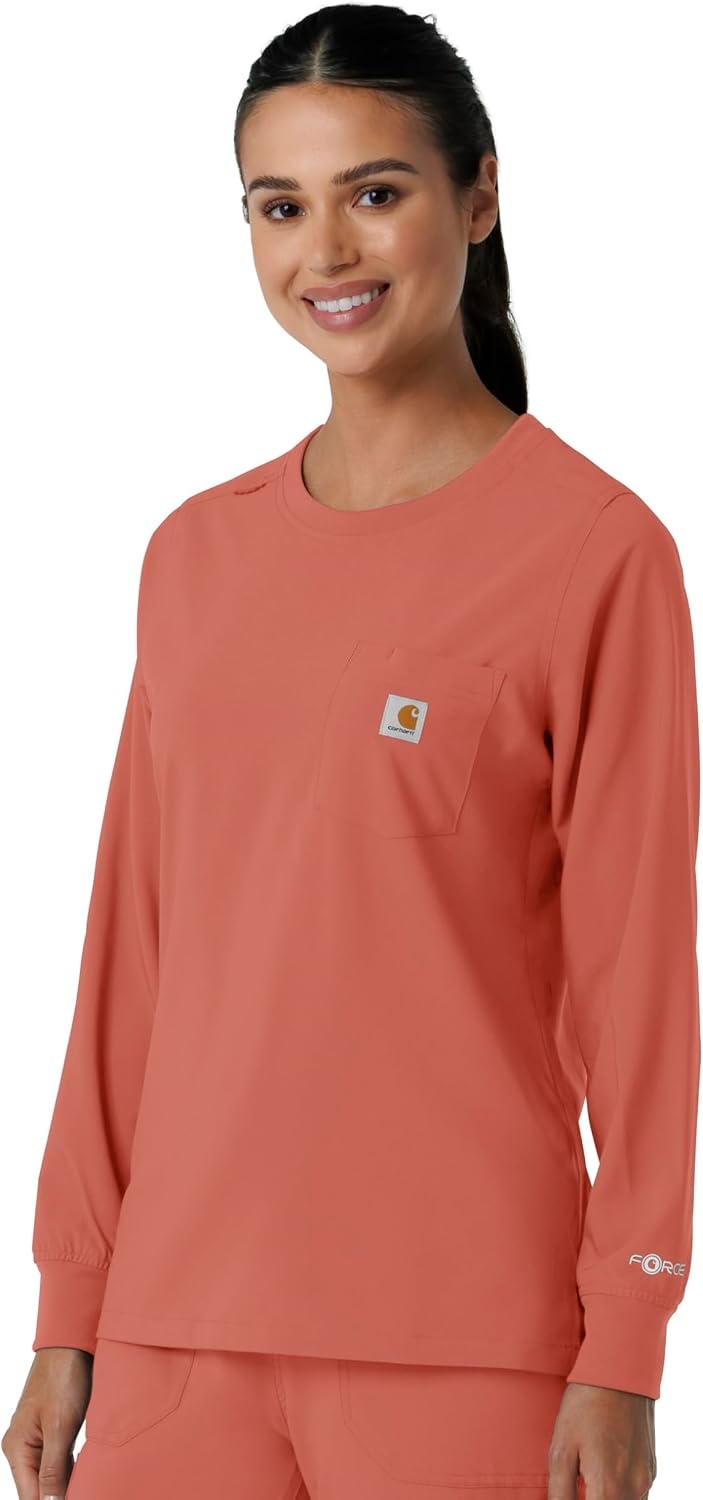 image:imageCarhartt Force CrossFlex Womens Crew Neck Long Sleeve Scrub TopDusty Cedar