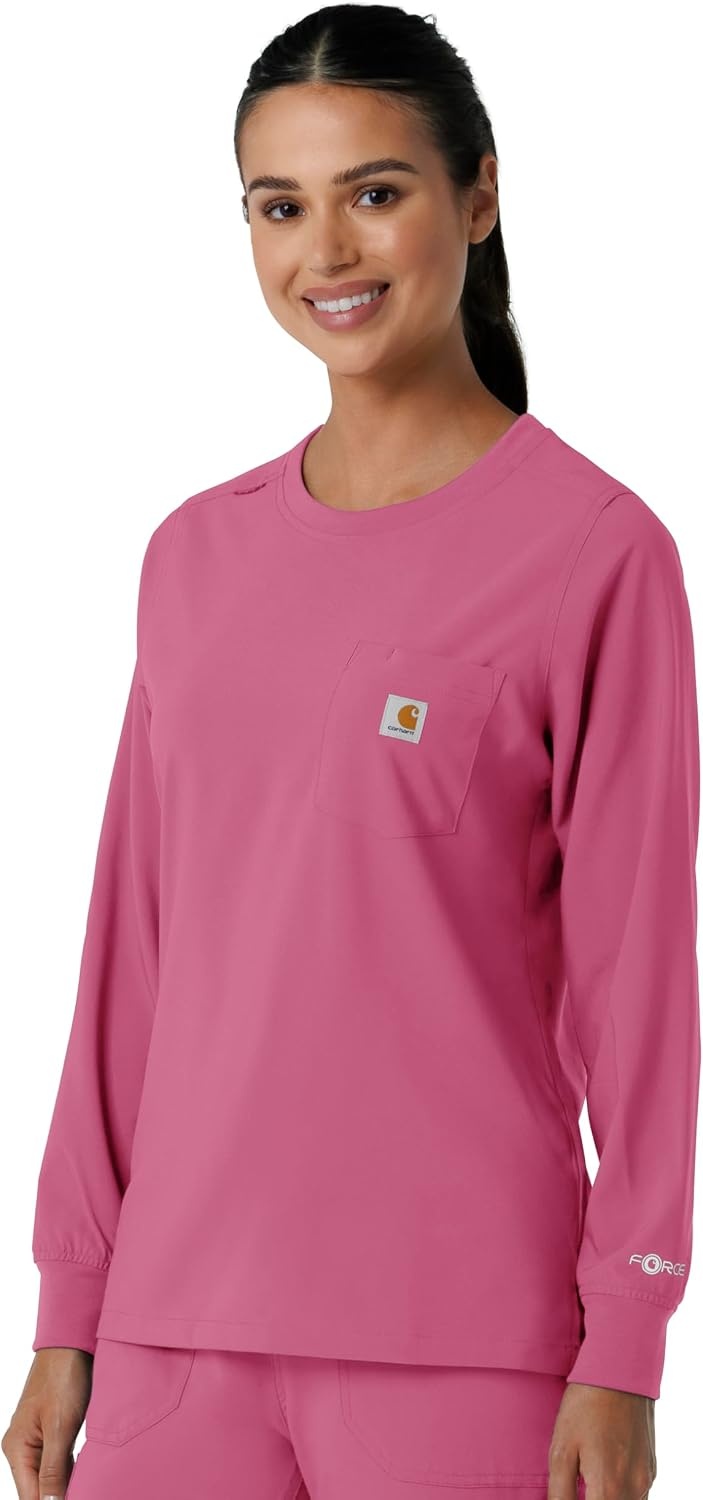 image:imageCarhartt Force CrossFlex Womens Crew Neck Long Sleeve Scrub TopElectric Fuschia