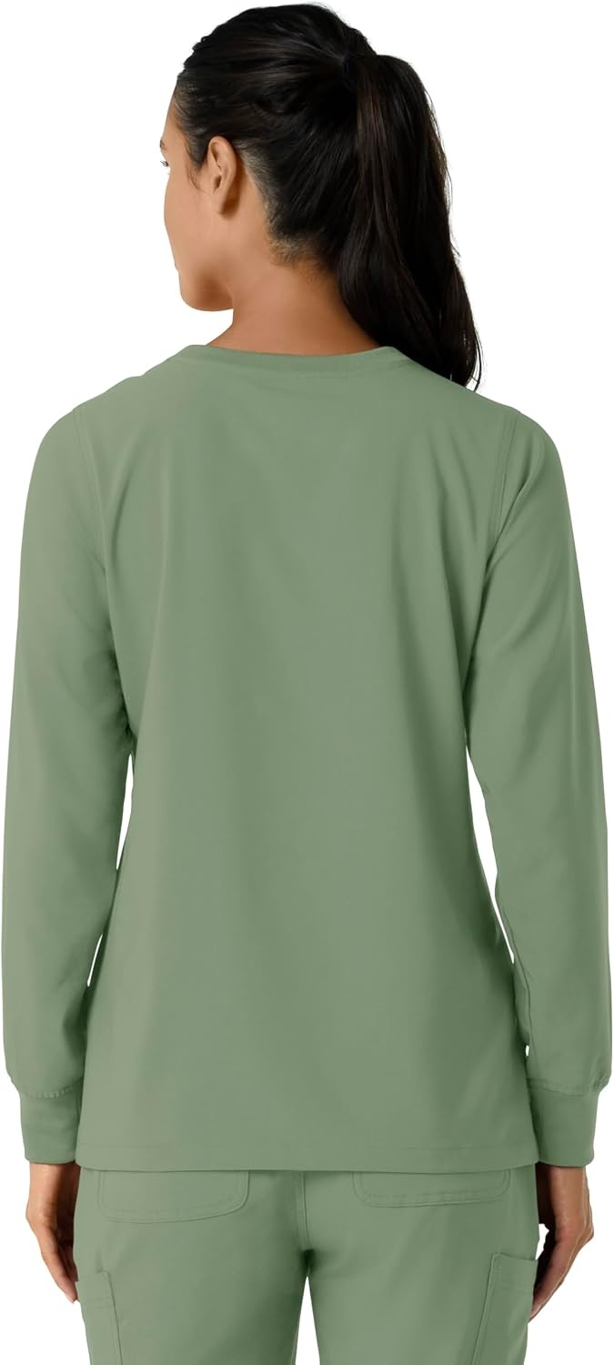 image:imageCarhartt Force CrossFlex Womens Crew Neck Long Sleeve Scrub TopGreen Slate