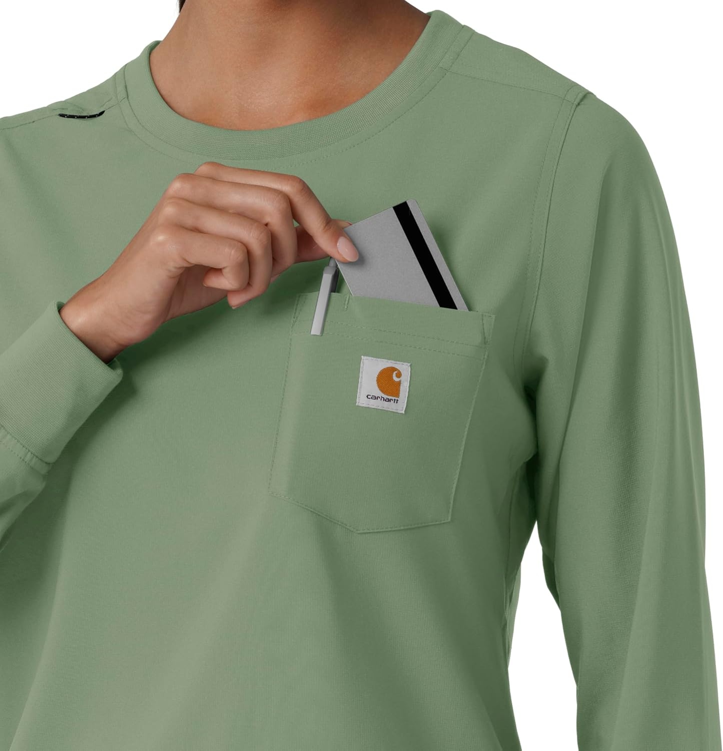 image:imageCarhartt Force CrossFlex Womens Crew Neck Long Sleeve Scrub TopGreen Slate