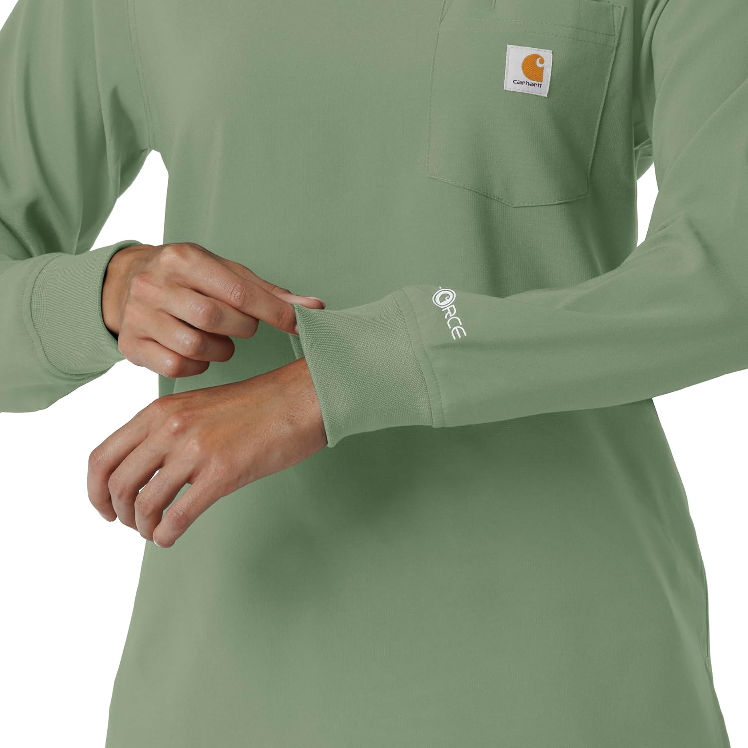 image:imageCarhartt Force CrossFlex Womens Crew Neck Long Sleeve Scrub TopGreen Slate