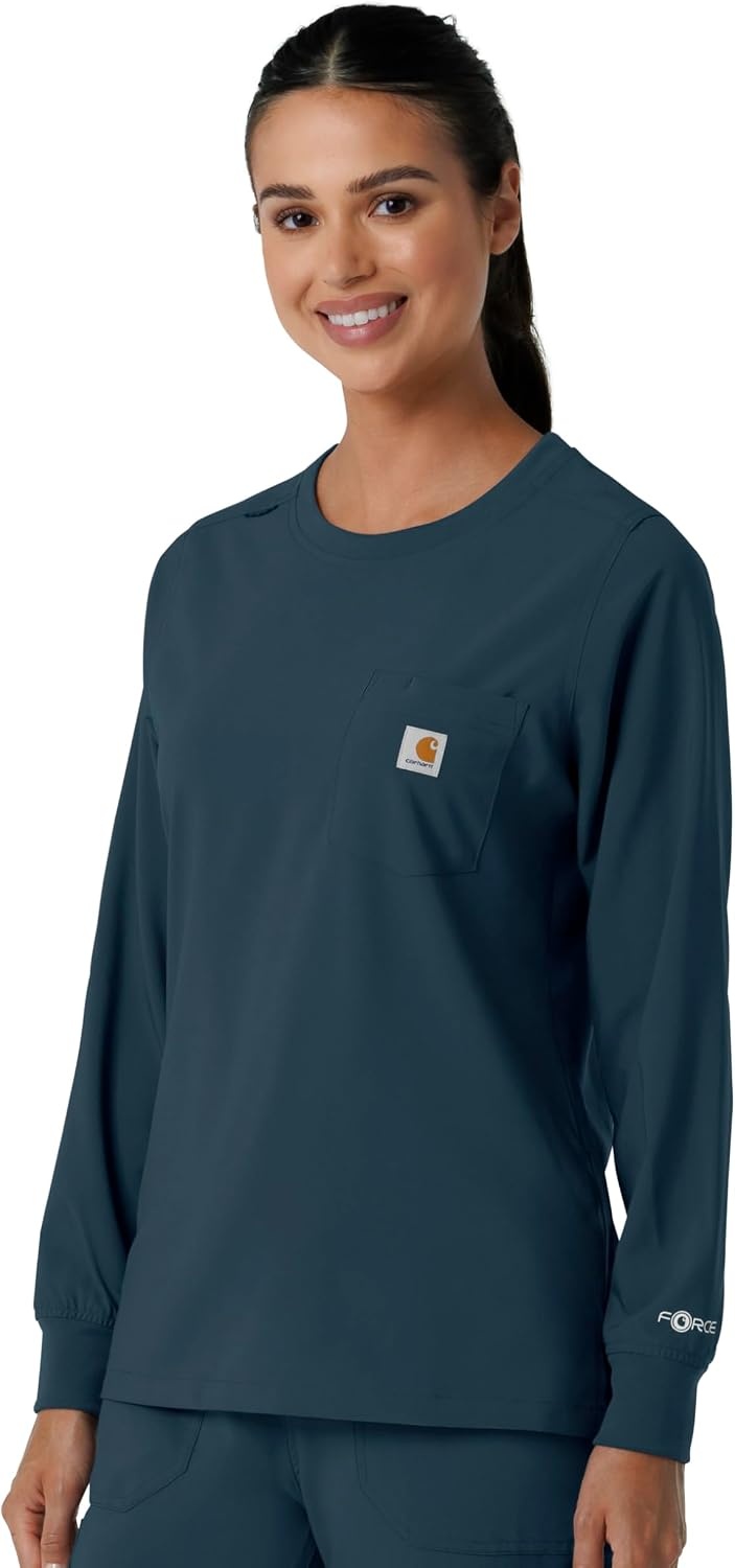 image:imageCarhartt Force CrossFlex Womens Crew Neck Long Sleeve Scrub TopNavy