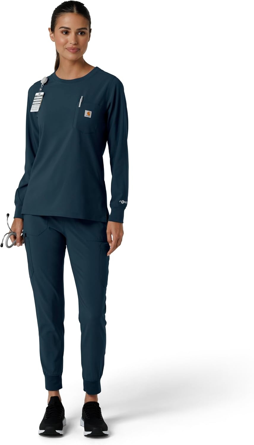 image:imageCarhartt Force CrossFlex Womens Crew Neck Long Sleeve Scrub TopNavy
