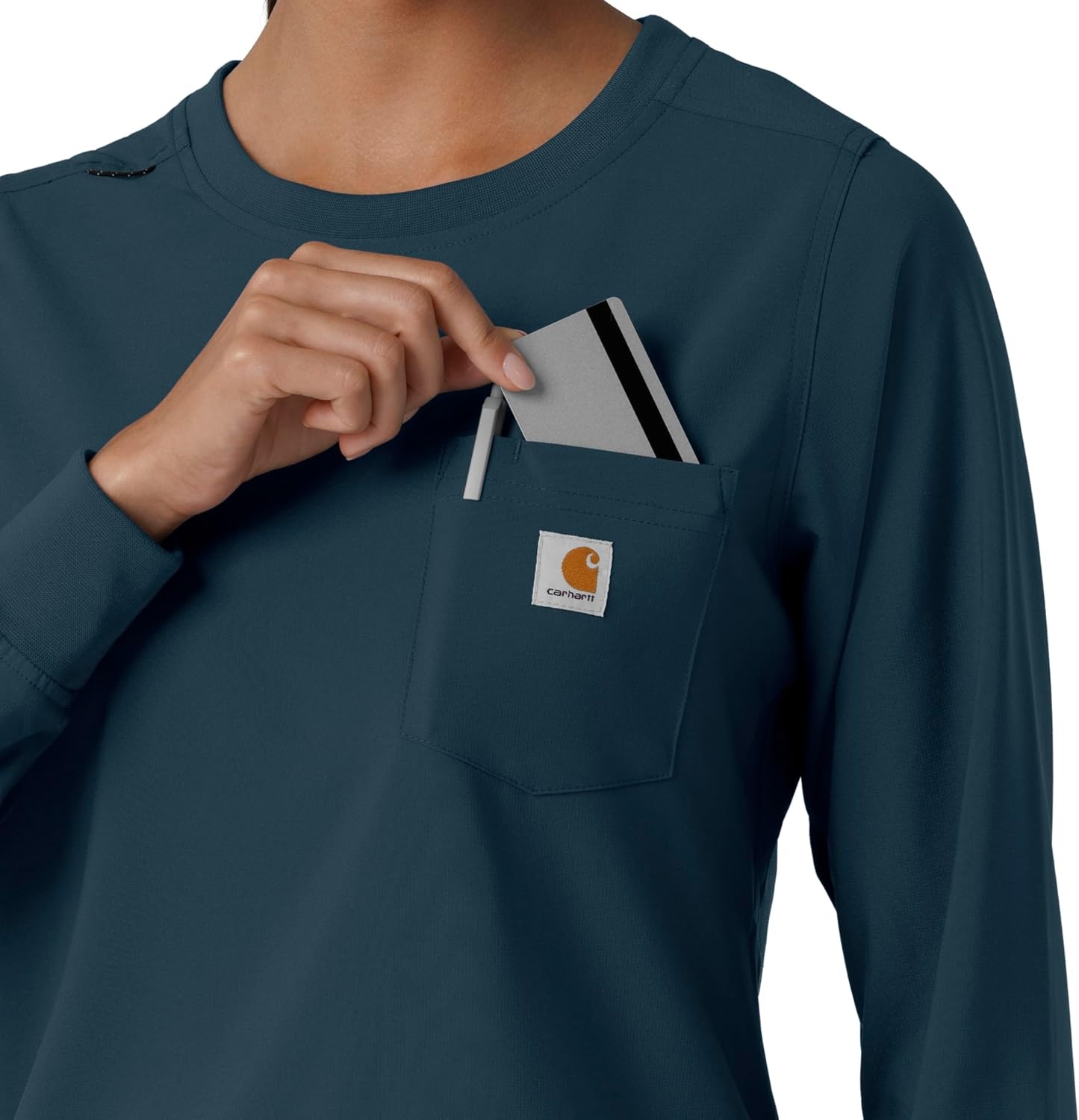 image:imageCarhartt Force CrossFlex Womens Crew Neck Long Sleeve Scrub TopNavy