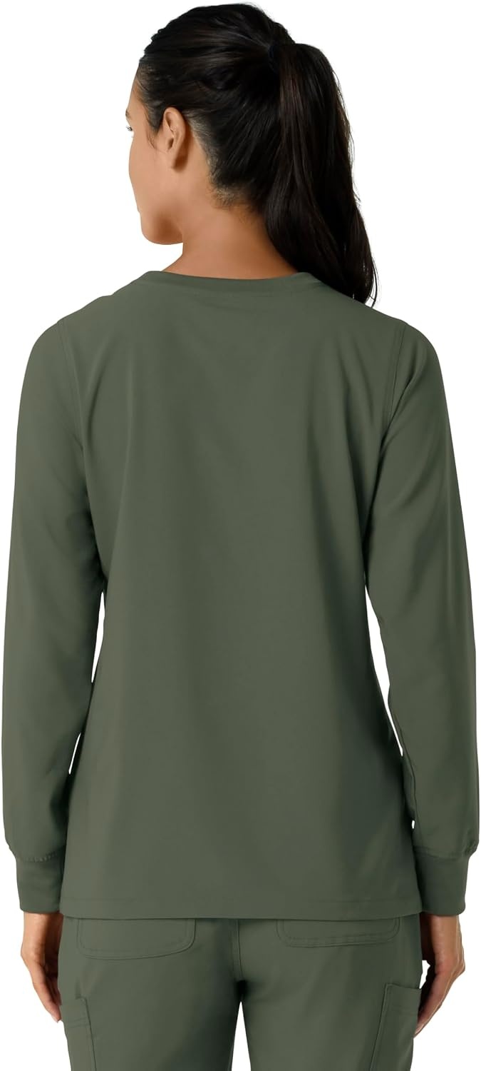 image:imageCarhartt Force CrossFlex Womens Crew Neck Long Sleeve Scrub TopOlive