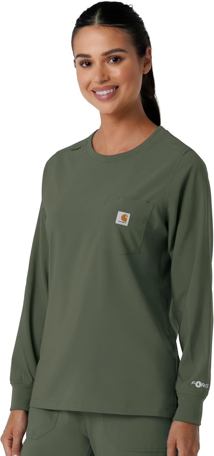 image:imageCarhartt Force CrossFlex Womens Crew Neck Long Sleeve Scrub TopOlive