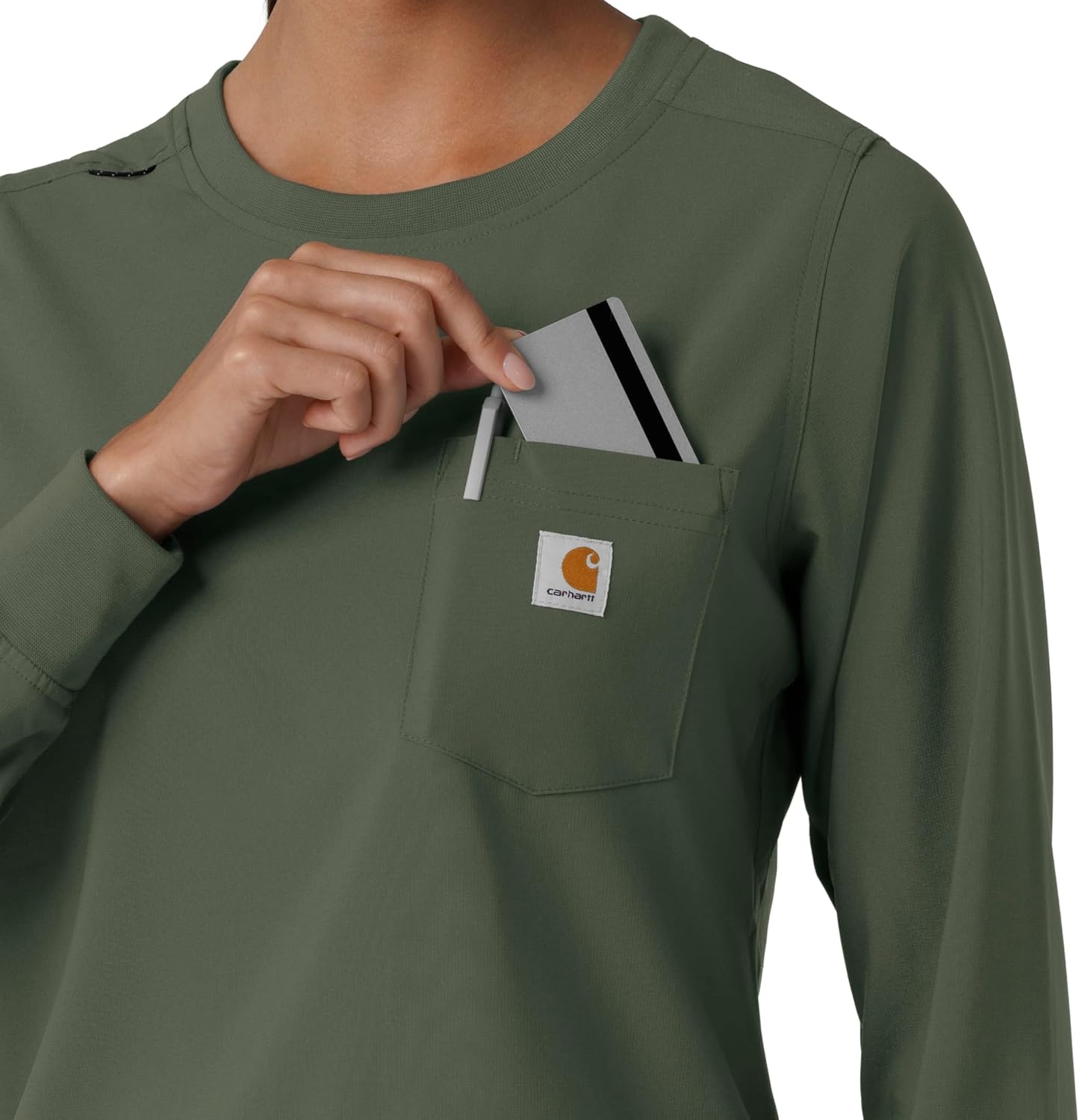 image:imageCarhartt Force CrossFlex Womens Crew Neck Long Sleeve Scrub TopOlive