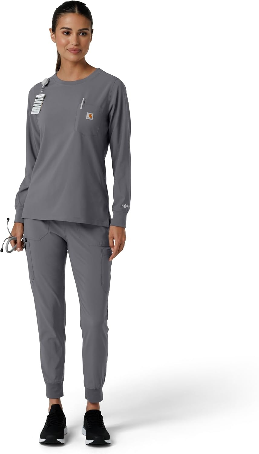 image:imageCarhartt Force CrossFlex Womens Crew Neck Long Sleeve Scrub TopPewter