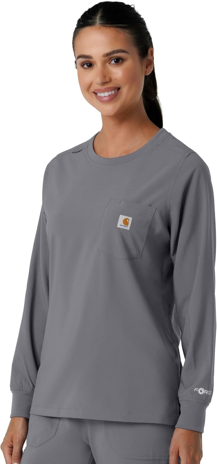 image:imageCarhartt Force CrossFlex Womens Crew Neck Long Sleeve Scrub TopPewter