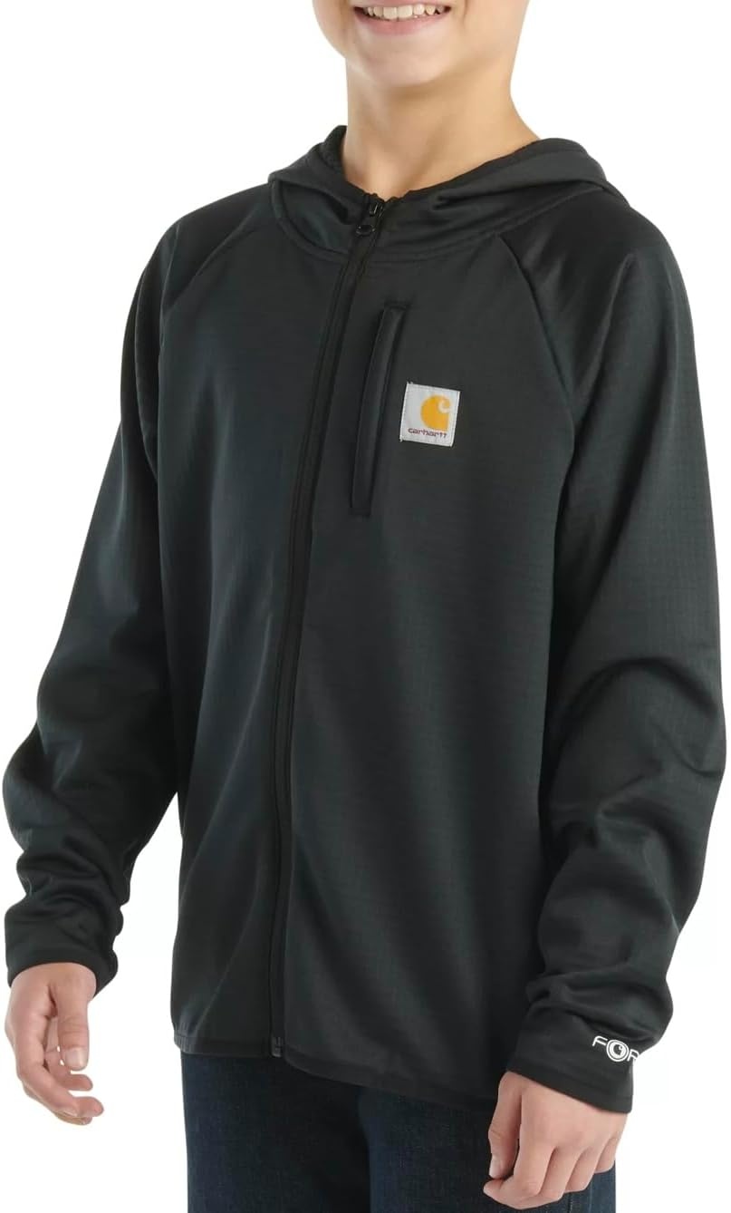 image:imageCarhartt Kids CA8586 Force LongSleeve Full Zip Sweatshirt Youth Big Little Boys Small 810 Black