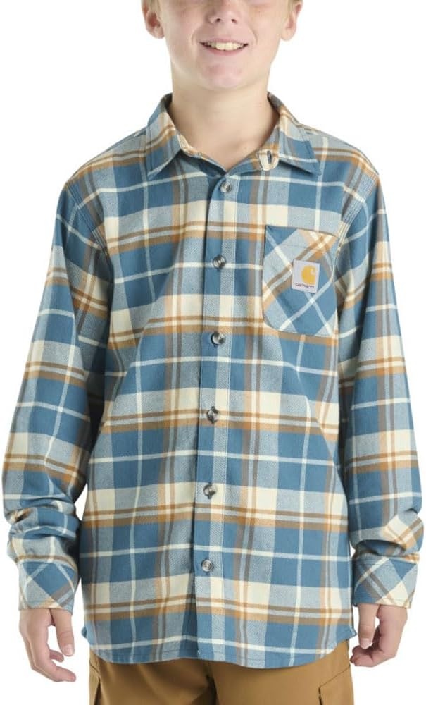 image:imageCarhartt Kids CE8208 LongSleeve Flannel ButtonFront Shirt BoysDark Teal Blue