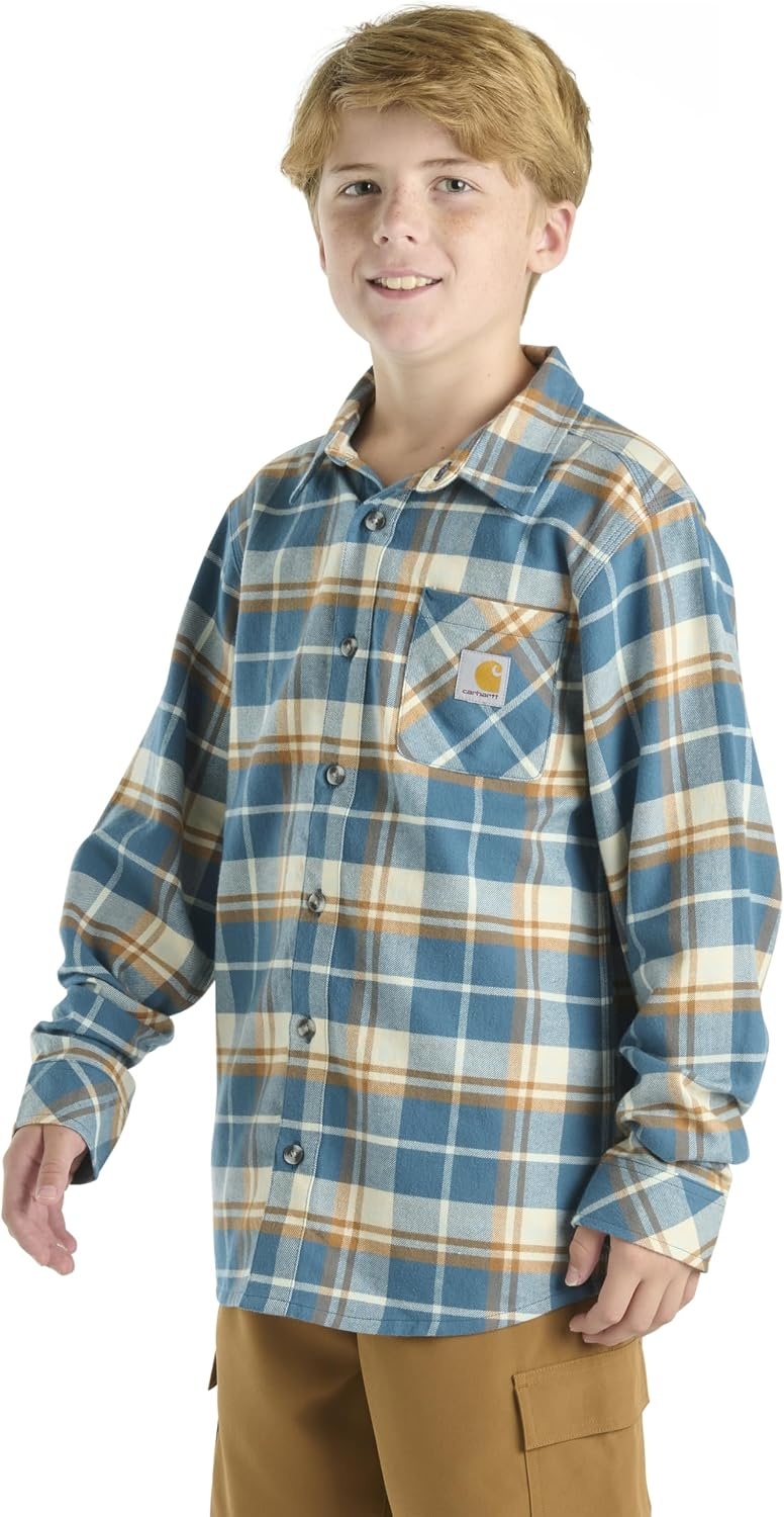 image:imageCarhartt Kids CE8208 LongSleeve Flannel ButtonFront Shirt BoysDark Teal Blue
