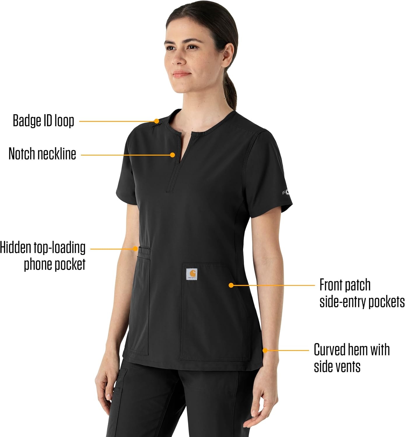 image:imageCarhartt Scrubs C12213 Womens Force Modern Fit Notch Neck Tunic TopBlack