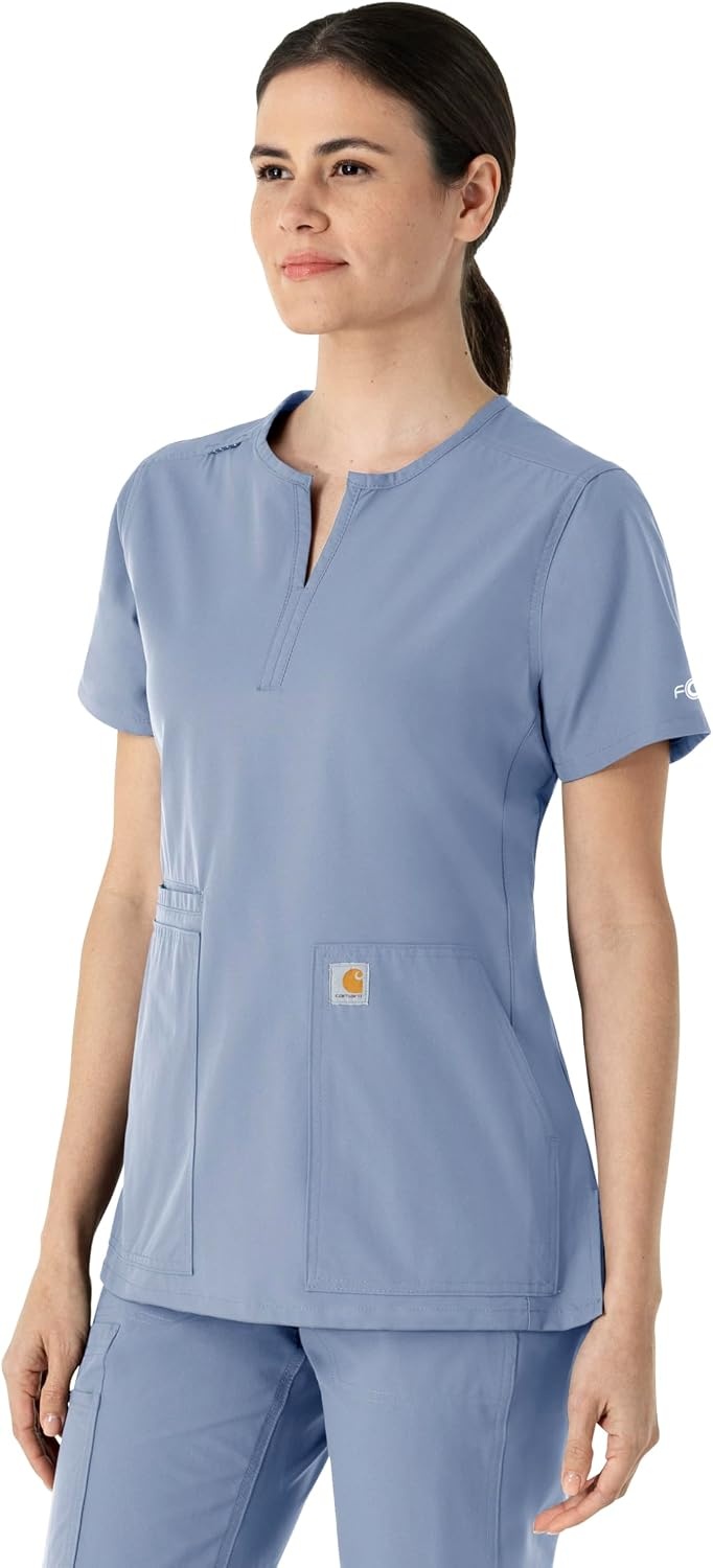 image:imageCarhartt Scrubs C12213 Womens Force Modern Fit Notch Neck Tunic TopCeil Blue