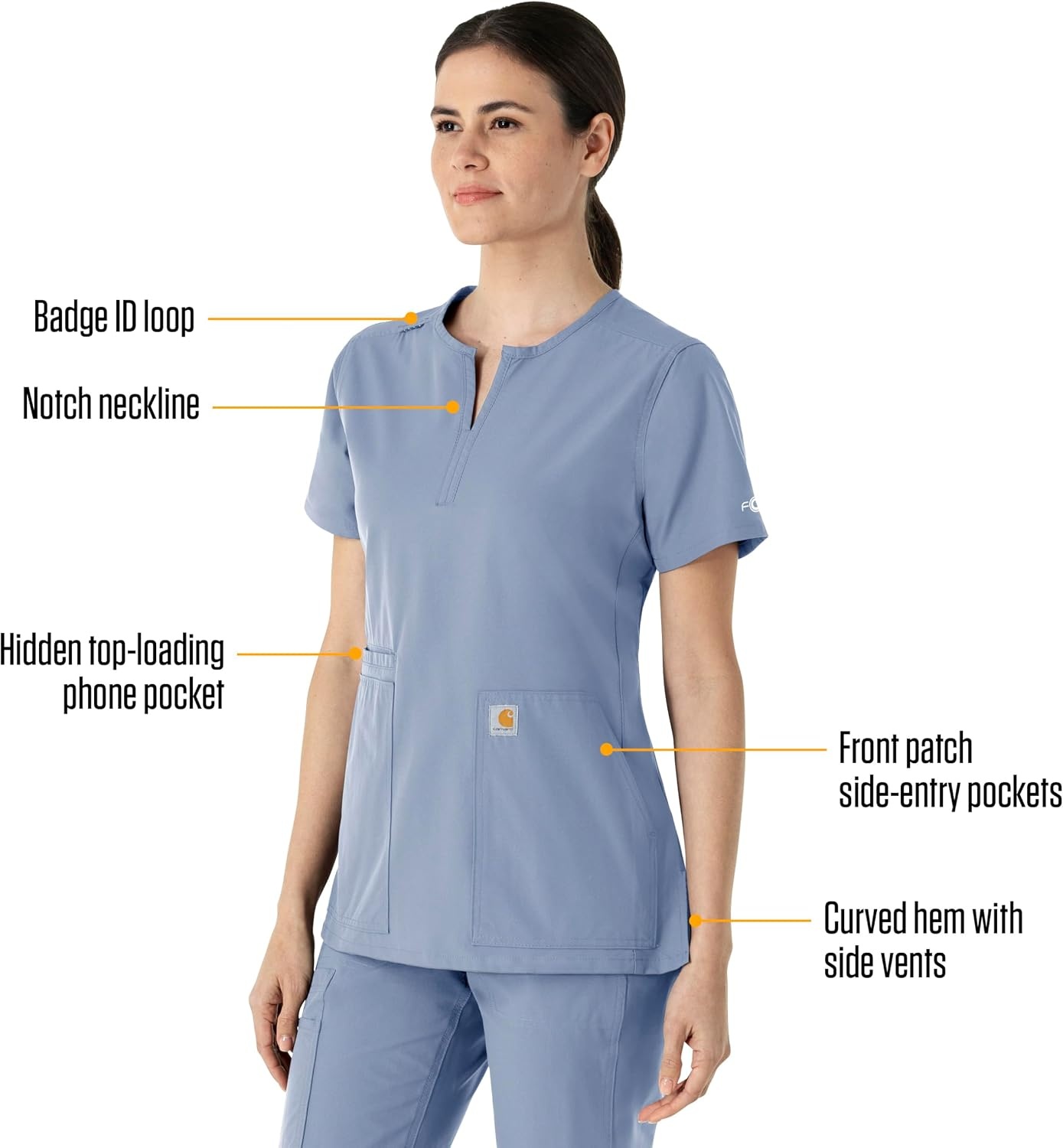 image:imageCarhartt Scrubs C12213 Womens Force Modern Fit Notch Neck Tunic TopCeil Blue