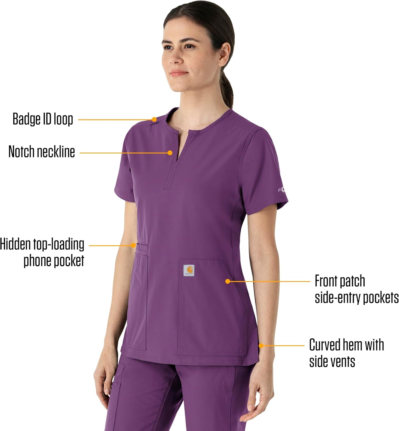 image:imageCarhartt Scrubs C12213 Womens Force Modern Fit Notch Neck Tunic TopEggplant