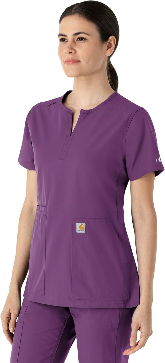 image:imageCarhartt Scrubs C12213 Womens Force Modern Fit Notch Neck Tunic TopEggplant
