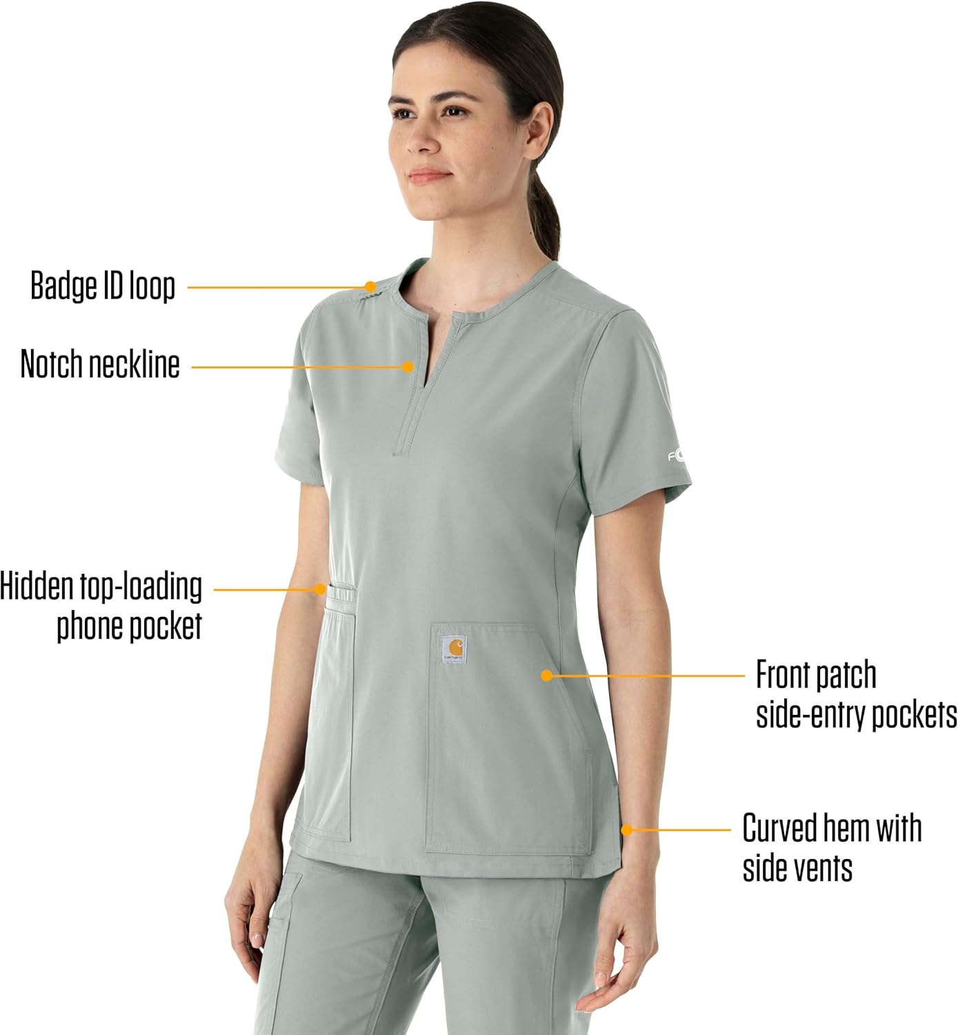 image:imageCarhartt Scrubs C12213 Womens Force Modern Fit Notch Neck Tunic TopGrey