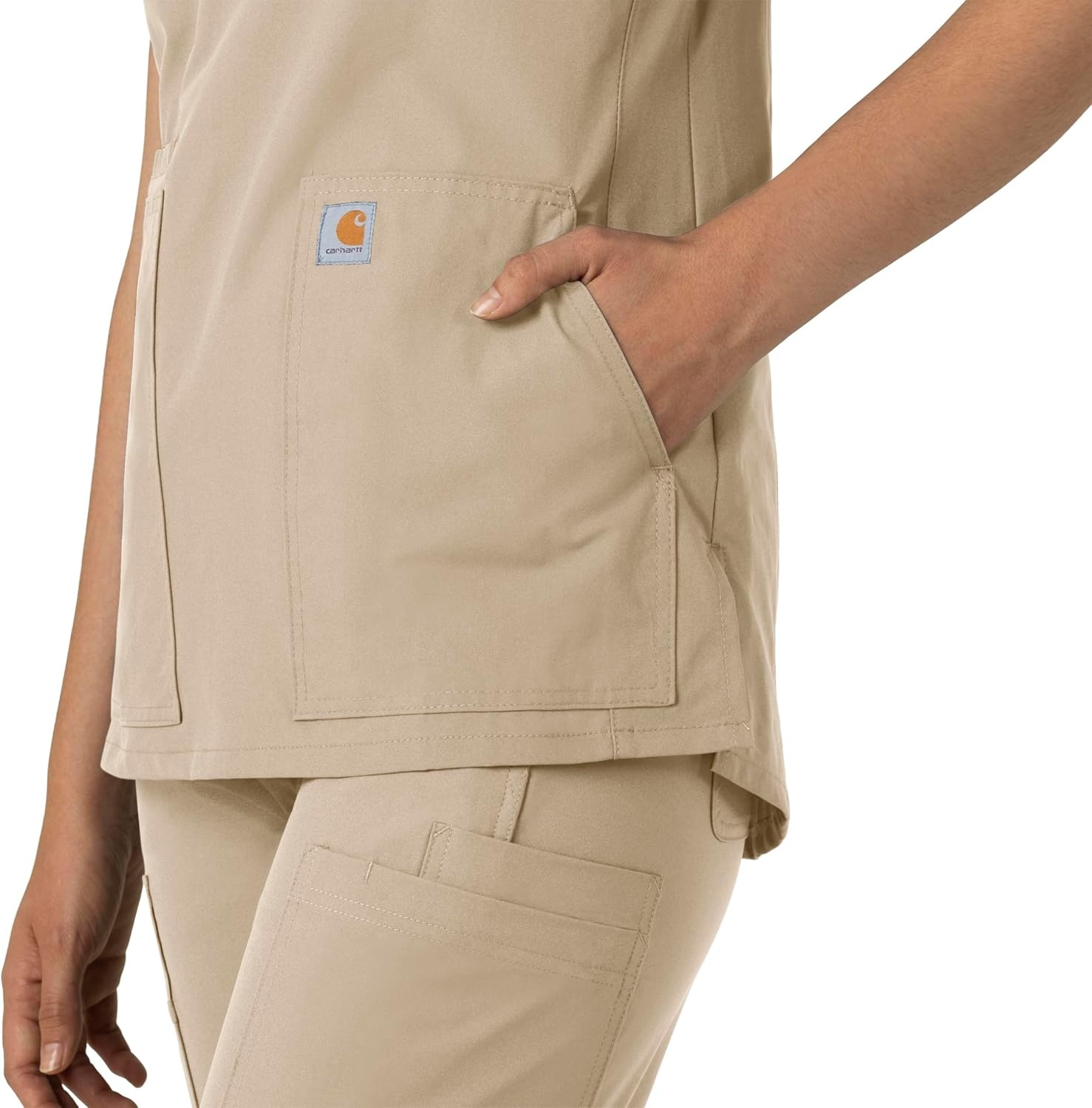 image:imageCarhartt Scrubs C12213 Womens Force Modern Fit Notch Neck Tunic TopKhaki