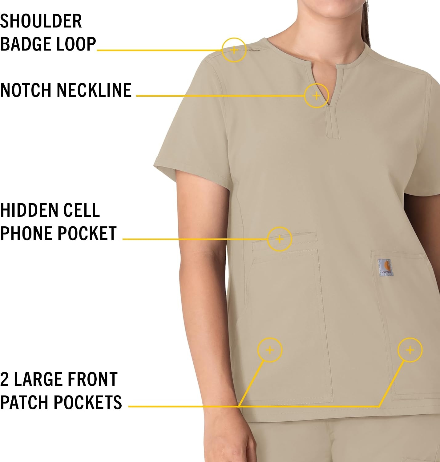 image:imageCarhartt Scrubs C12213 Womens Force Modern Fit Notch Neck Tunic TopKhaki