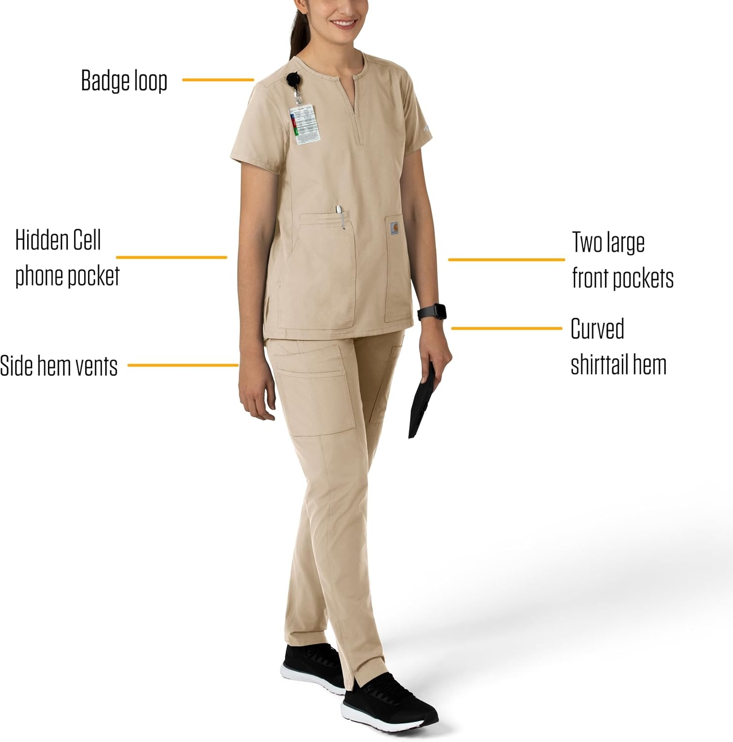 image:imageCarhartt Scrubs C12213 Womens Force Modern Fit Notch Neck Tunic TopKhaki