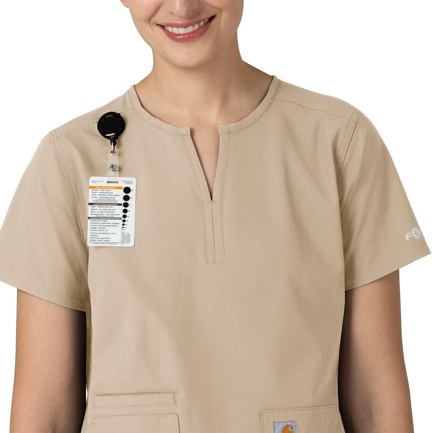 image:imageCarhartt Scrubs C12213 Womens Force Modern Fit Notch Neck Tunic TopKhaki