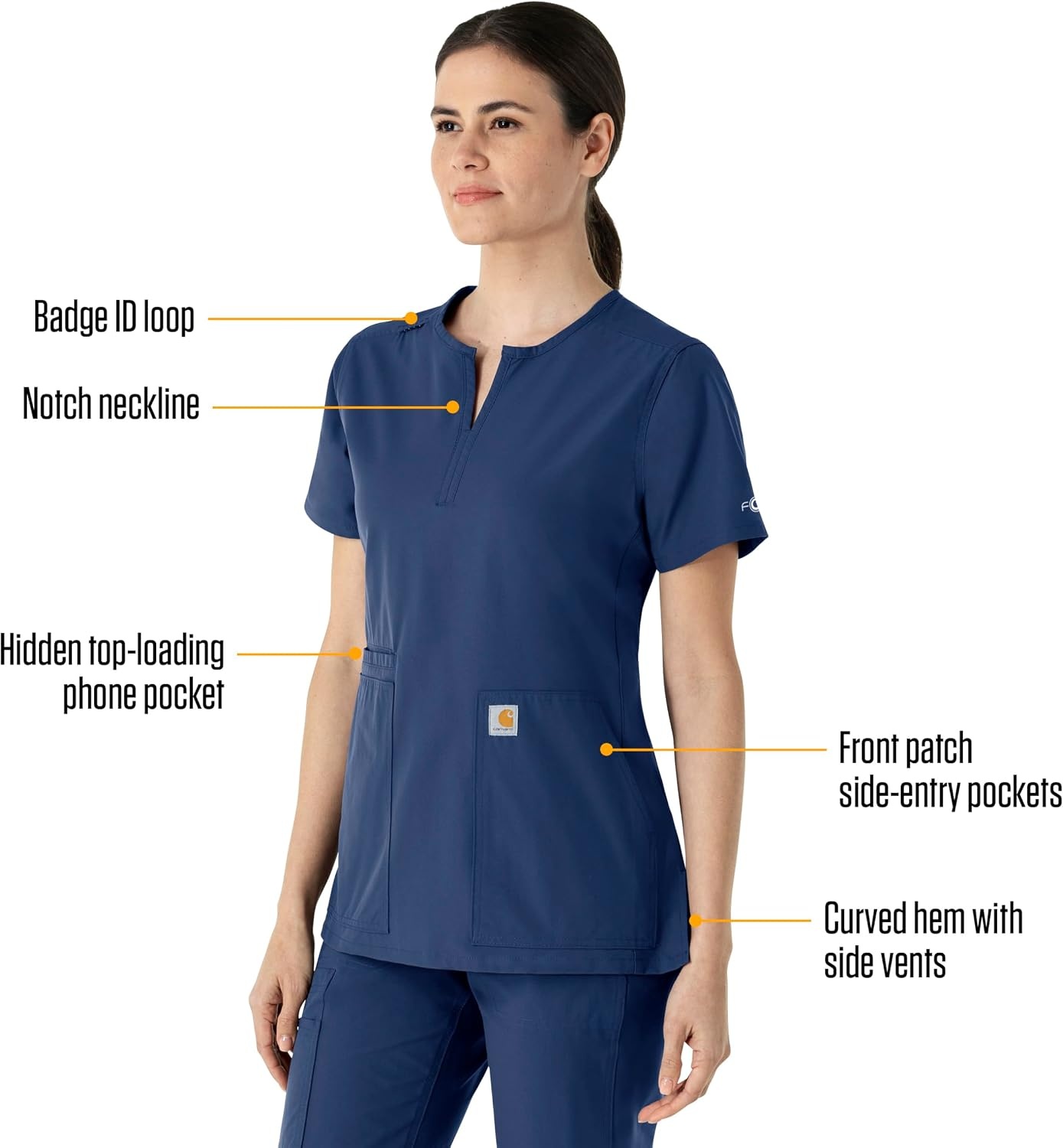 image:imageCarhartt Scrubs C12213 Womens Force Modern Fit Notch Neck Tunic TopNavy