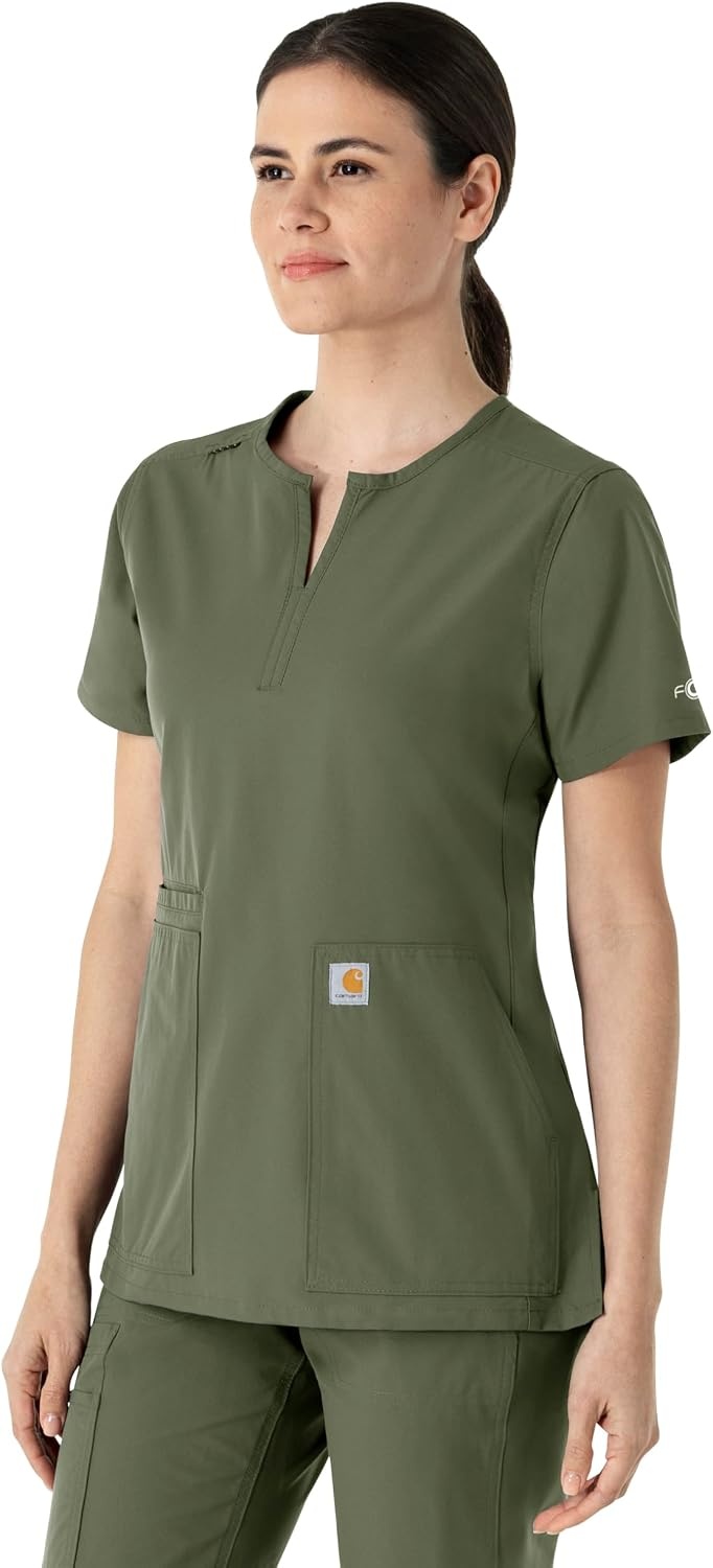 image:imageCarhartt Scrubs C12213 Womens Force Modern Fit Notch Neck Tunic TopOlive