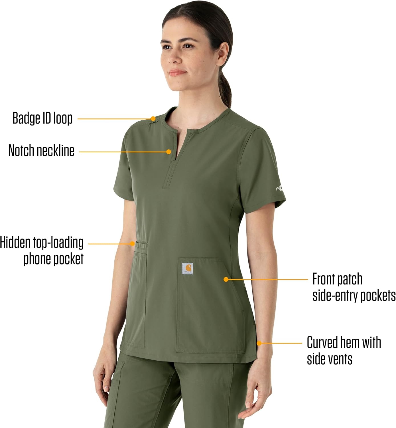 image:imageCarhartt Scrubs C12213 Womens Force Modern Fit Notch Neck Tunic TopOlive