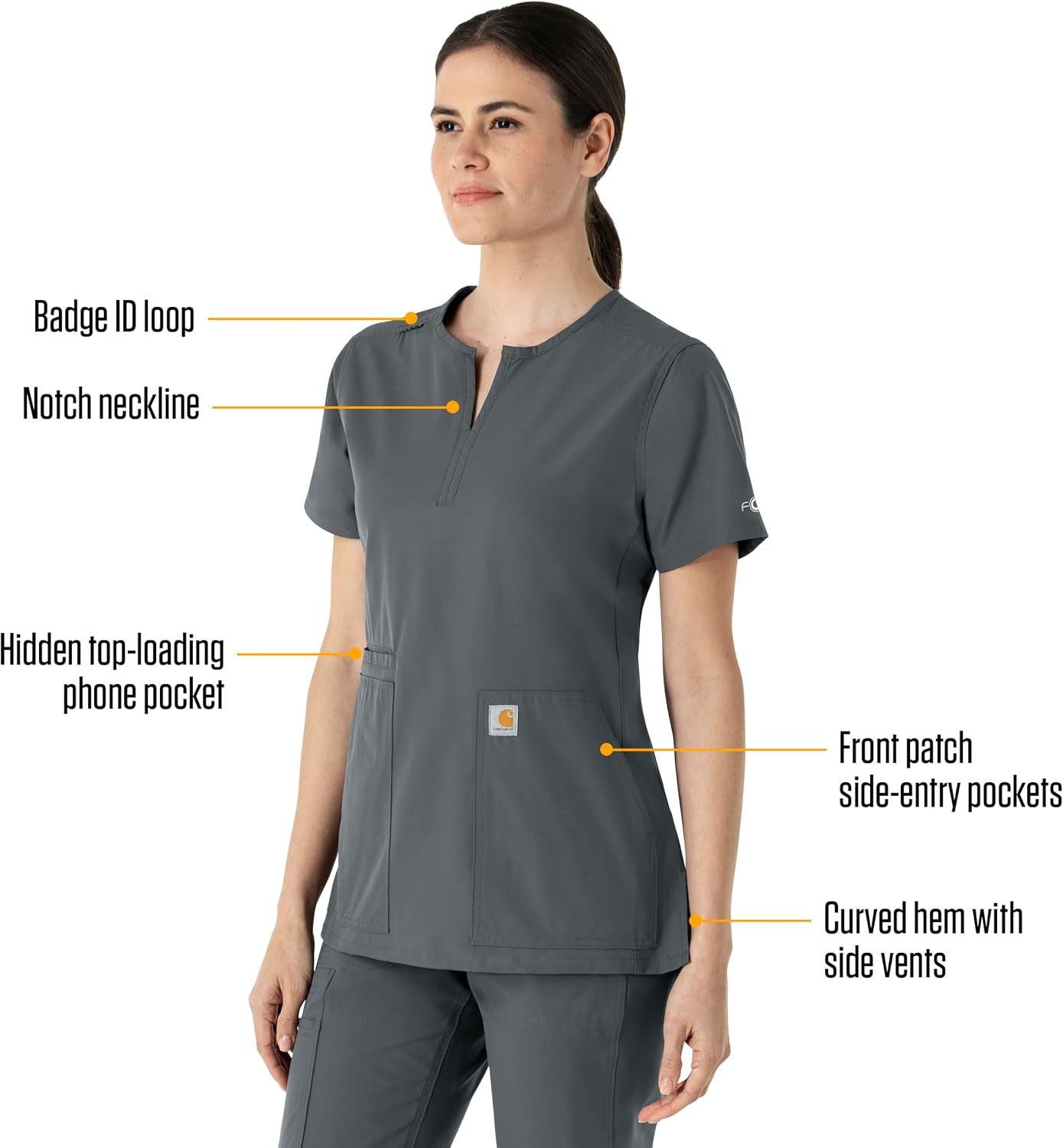 image:imageCarhartt Scrubs C12213 Womens Force Modern Fit Notch Neck Tunic TopPewter