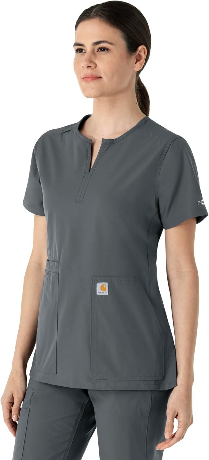 image:imageCarhartt Scrubs C12213 Womens Force Modern Fit Notch Neck Tunic TopPewter