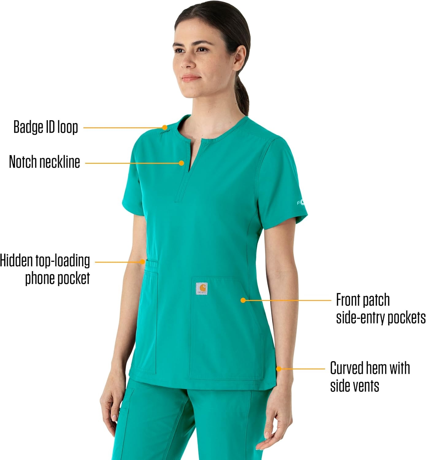 image:imageCarhartt Scrubs C12213 Womens Force Modern Fit Notch Neck Tunic TopTeal Blue