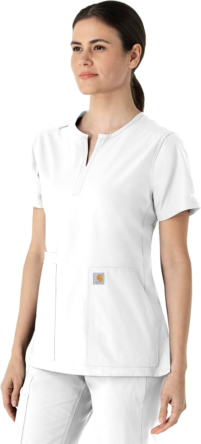 image:imageCarhartt Scrubs C12213 Womens Force Modern Fit Notch Neck Tunic TopWhite