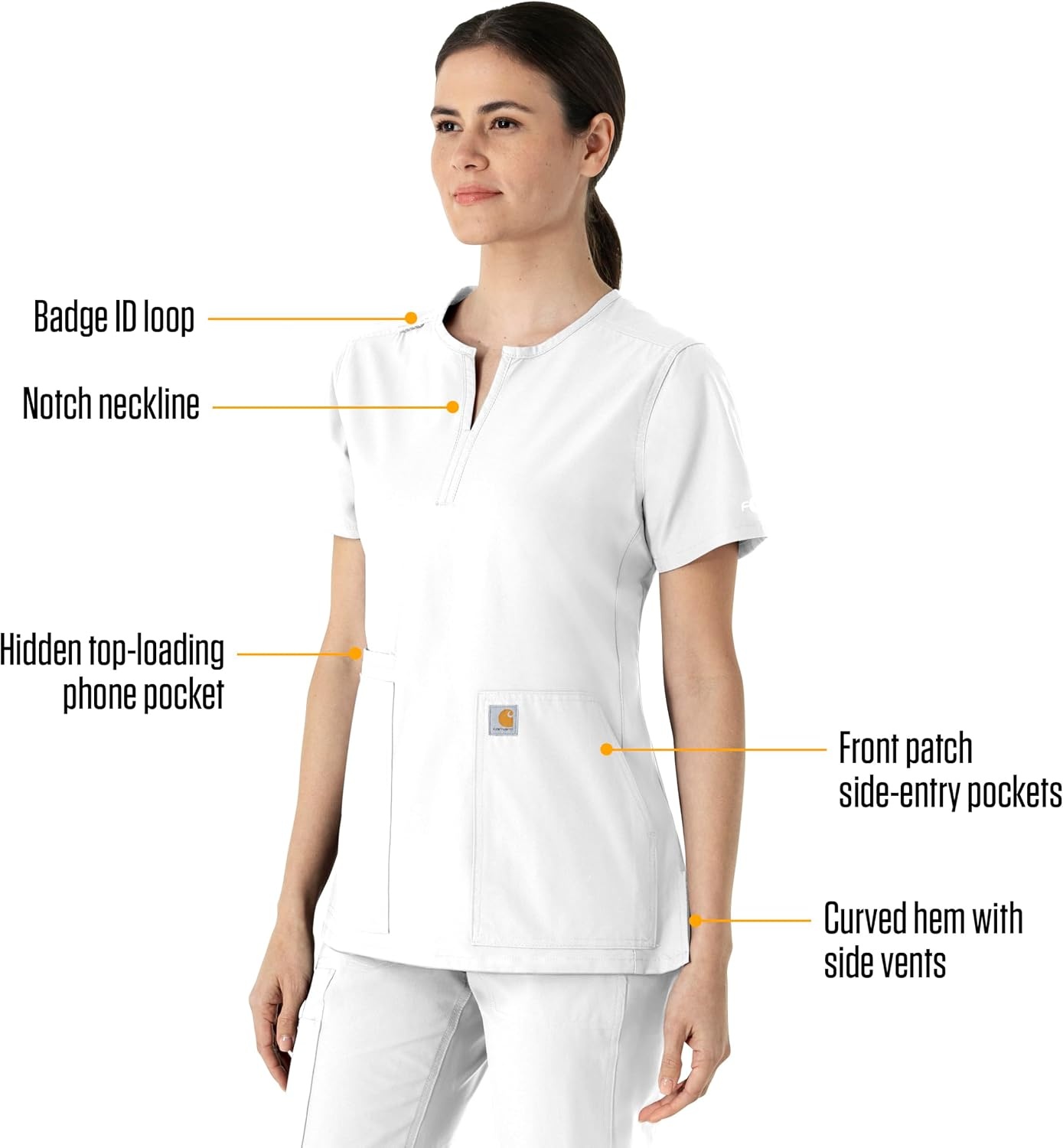 image:imageCarhartt Scrubs C12213 Womens Force Modern Fit Notch Neck Tunic TopWhite