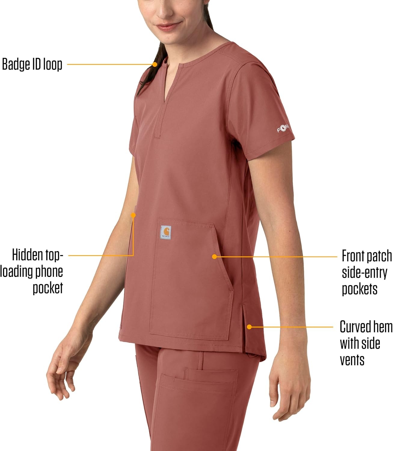 image:imageCarhartt Scrubs C12213 Womens Force Modern Fit Notch Neck Tunic TopWildrose