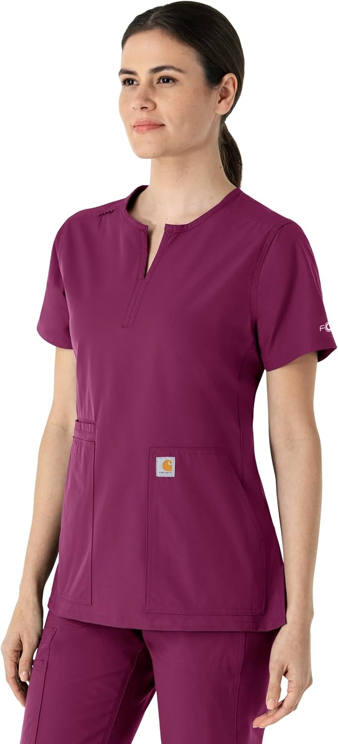 image:imageCarhartt Scrubs C12213 Womens Force Modern Fit Notch Neck Tunic TopWine