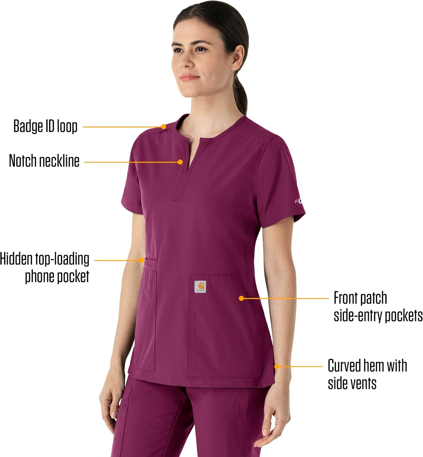 image:imageCarhartt Scrubs C12213 Womens Force Modern Fit Notch Neck Tunic TopWine