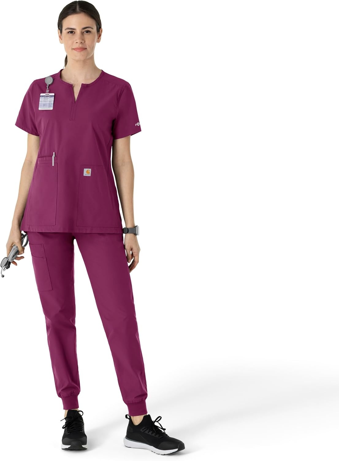 image:imageCarhartt Scrubs C12213 Womens Force Modern Fit Notch Neck Tunic TopWine
