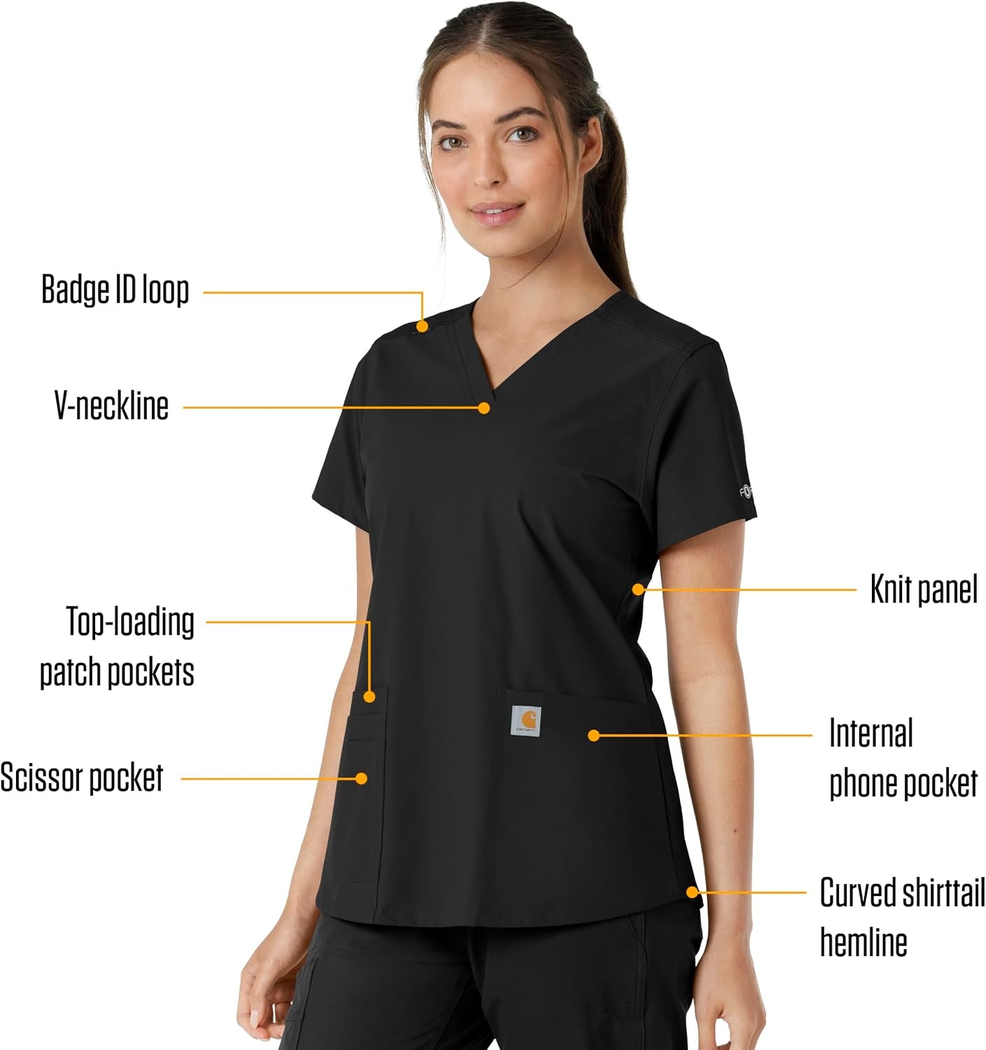image:imageCarhartt Scrubs C12313 Womens Force Essentials Modern Fit VNeck TopBlack
