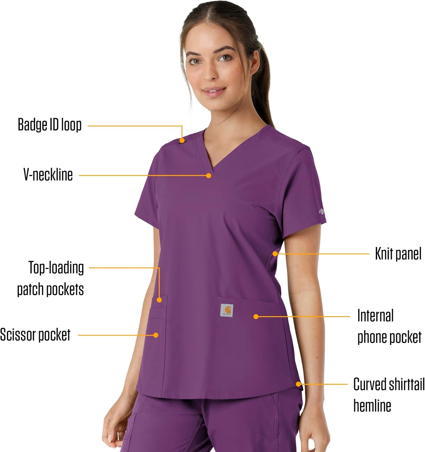 image:imageCarhartt Scrubs C12313 Womens Force Essentials Modern Fit VNeck TopEggplant