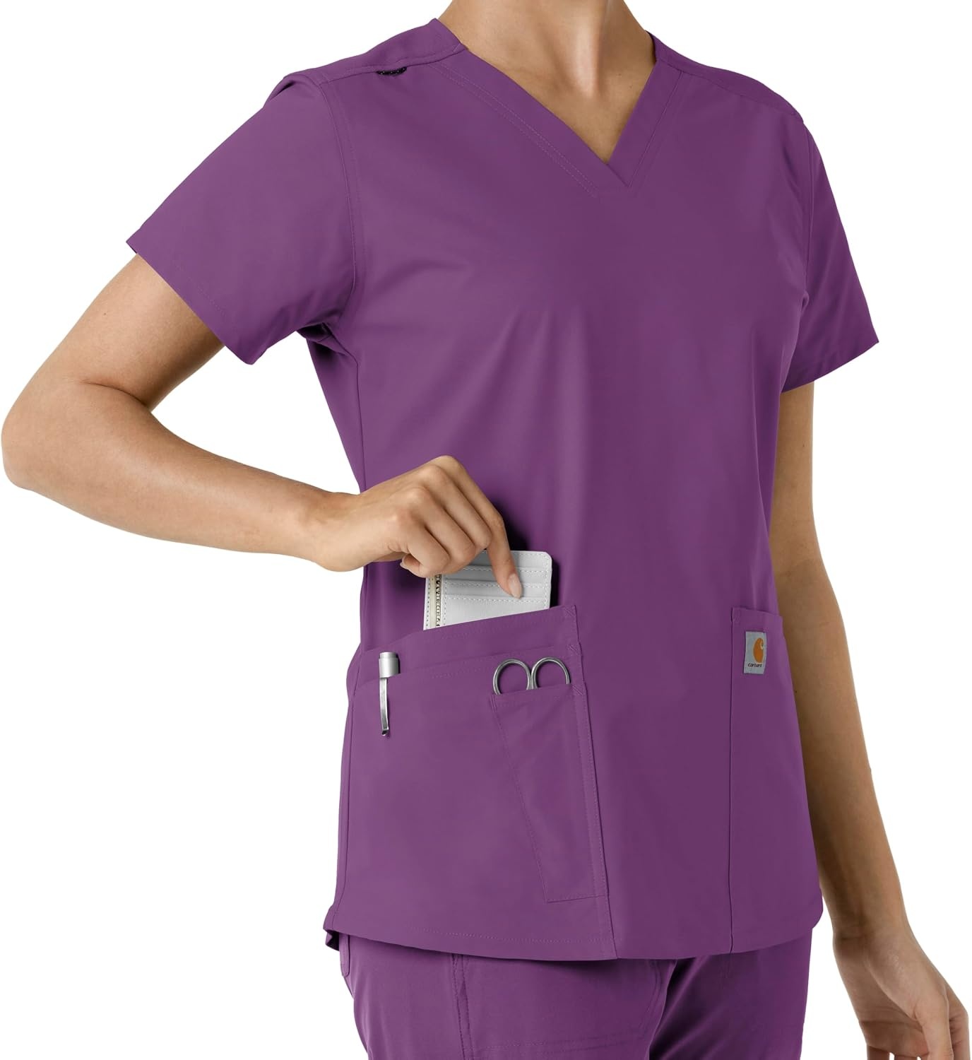 image:imageCarhartt Scrubs C12313 Womens Force Essentials Modern Fit VNeck TopEggplant