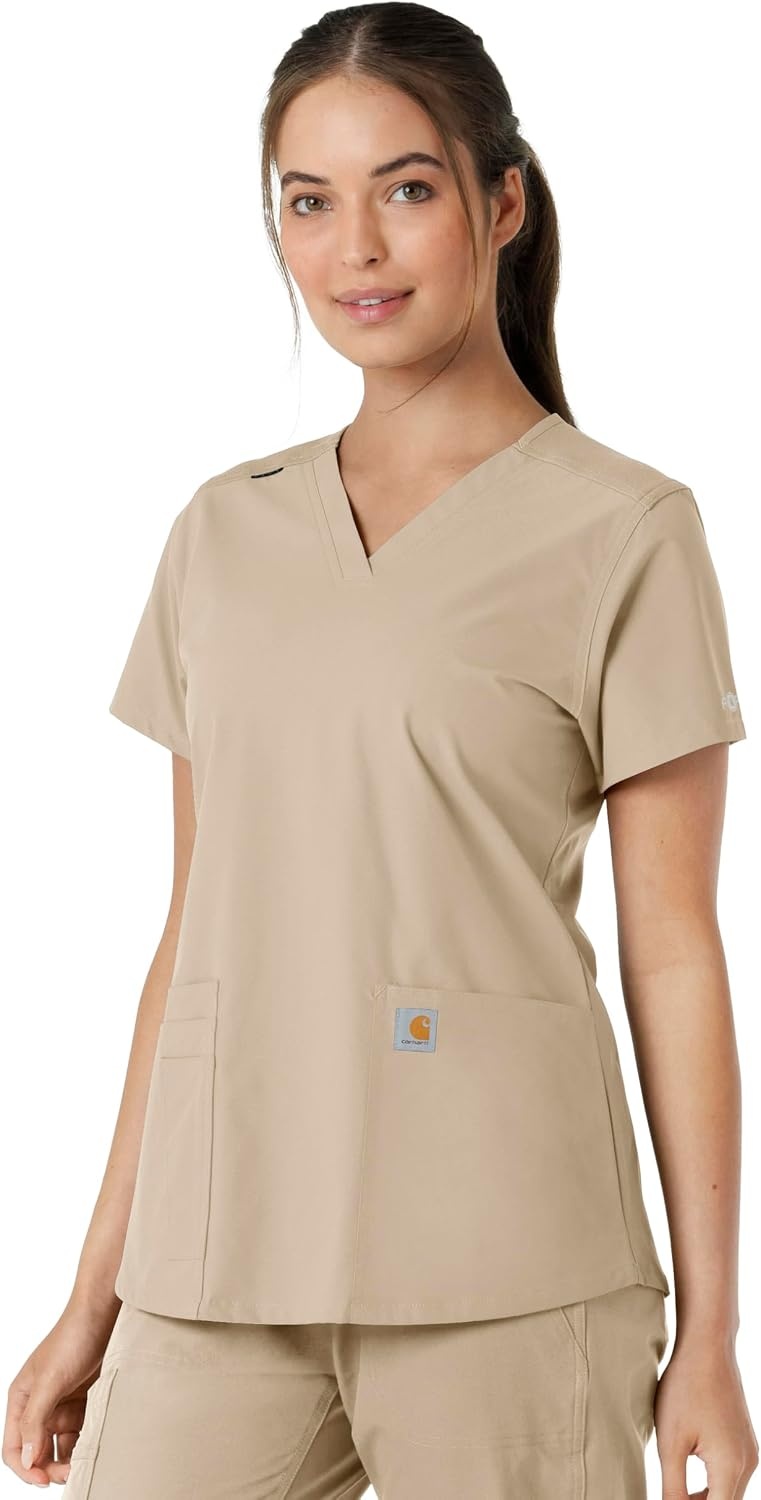 image:imageCarhartt Scrubs C12313 Womens Force Essentials Modern Fit VNeck TopKhaki