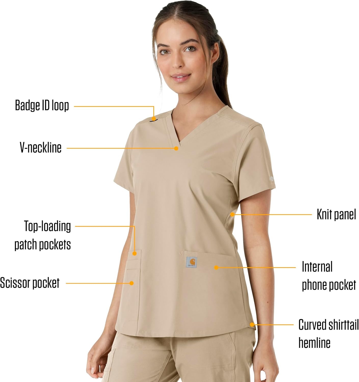 image:imageCarhartt Scrubs C12313 Womens Force Essentials Modern Fit VNeck TopKhaki