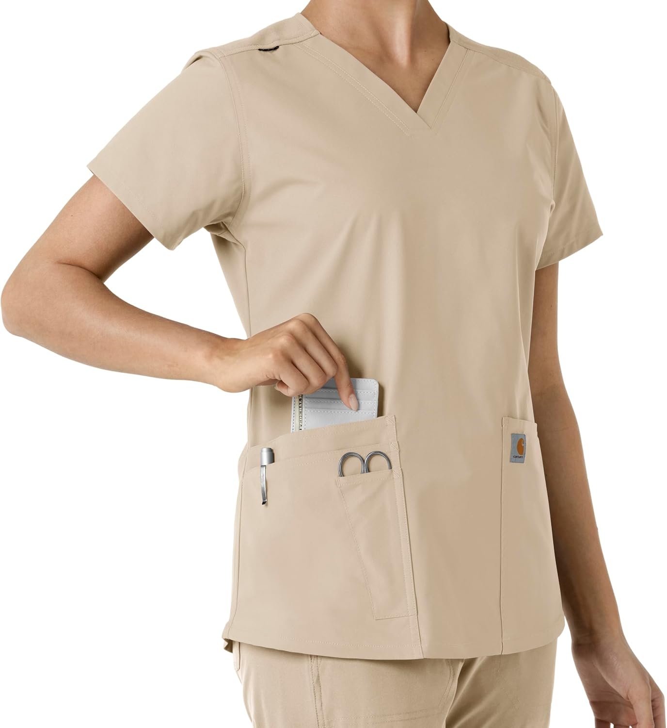 image:imageCarhartt Scrubs C12313 Womens Force Essentials Modern Fit VNeck TopKhaki