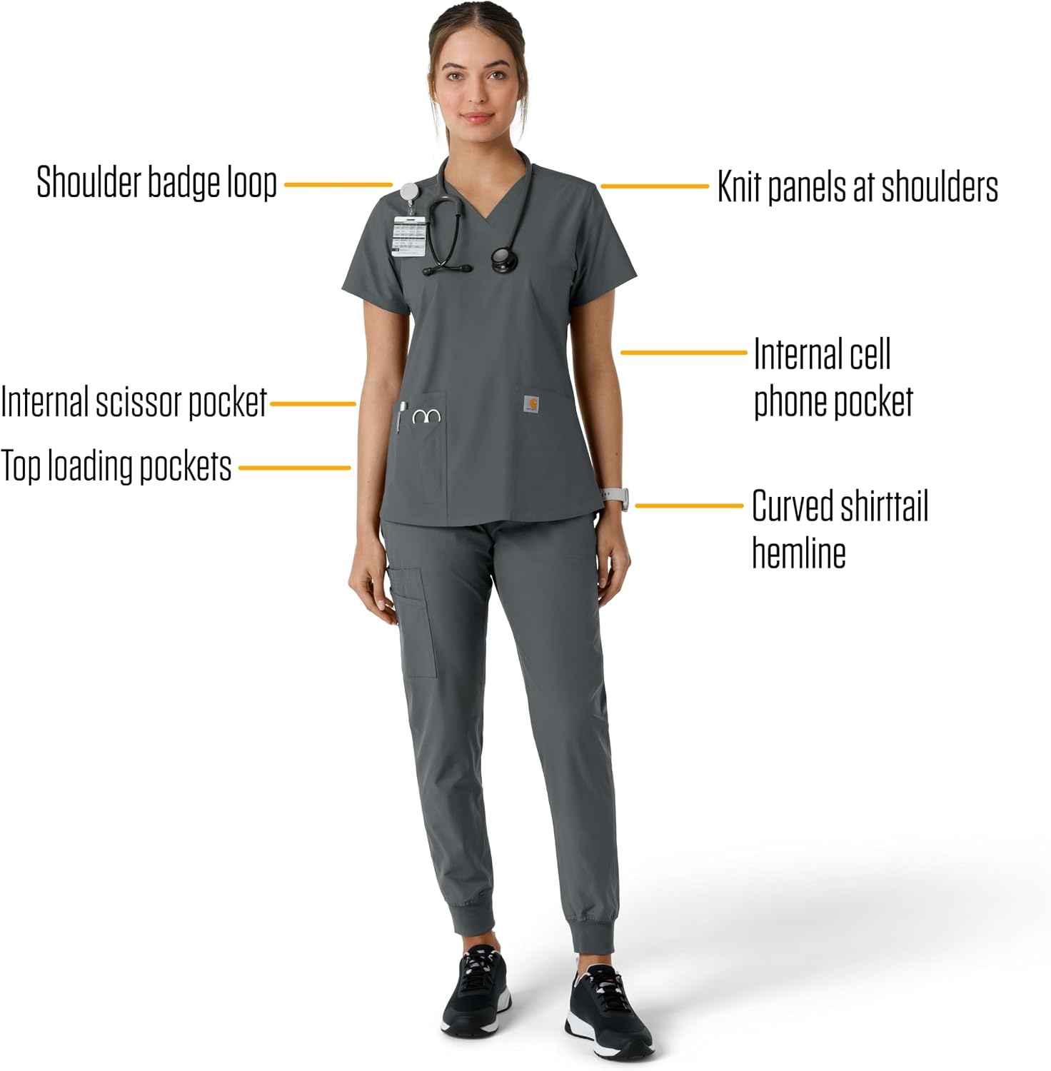 image:imageCarhartt Scrubs C12313 Womens Force Essentials Modern Fit VNeck TopPewter
